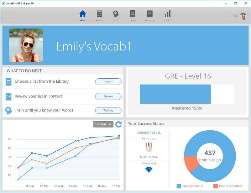 Vocab1 Screenshots - Profile, Dashboard