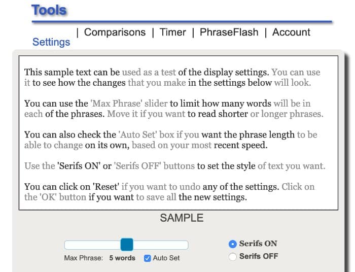 Image of Readspeeder Review - Screenshot Settings