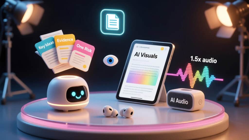 4K cinematic illustration of a dark-but-cozy tech studio Context – AI Reading Tools for Speed Reading