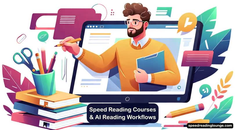 an online screen teacher explaining synergies and benefits of combining speed reading courses with ai workflows