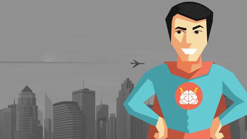 main teaser image of become-a-superlearner-course with a superman like person in front of a skyline symbolizing superlearning strategies