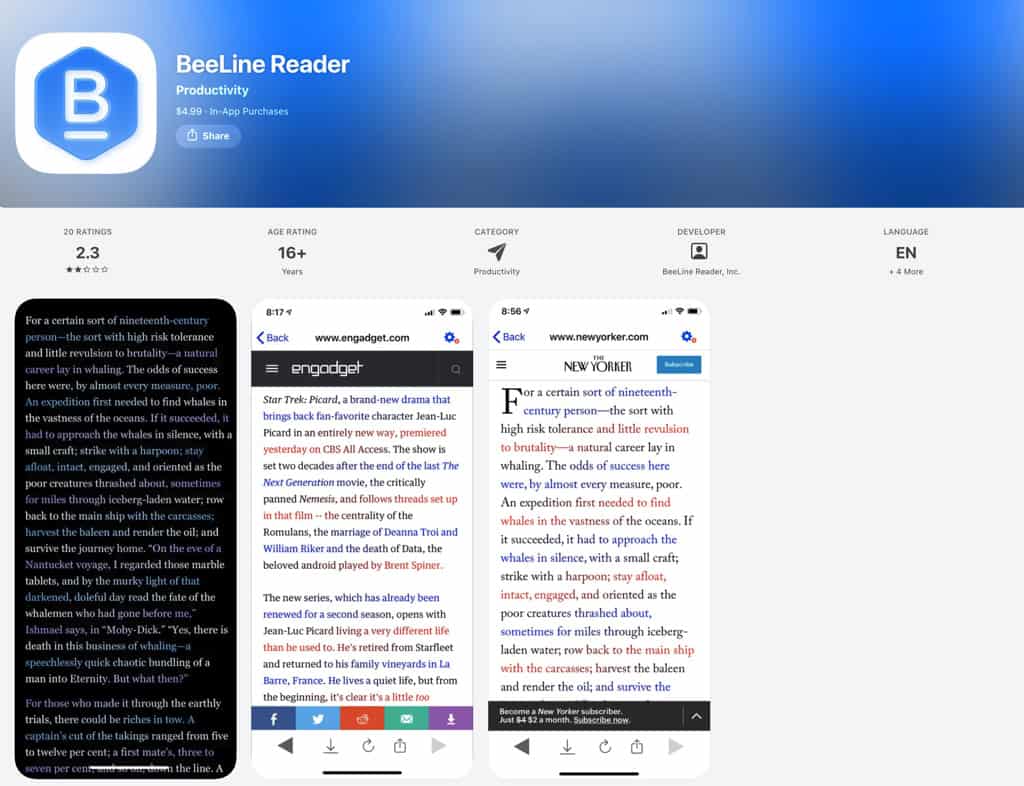 beeline-reader-ios-app view and examples