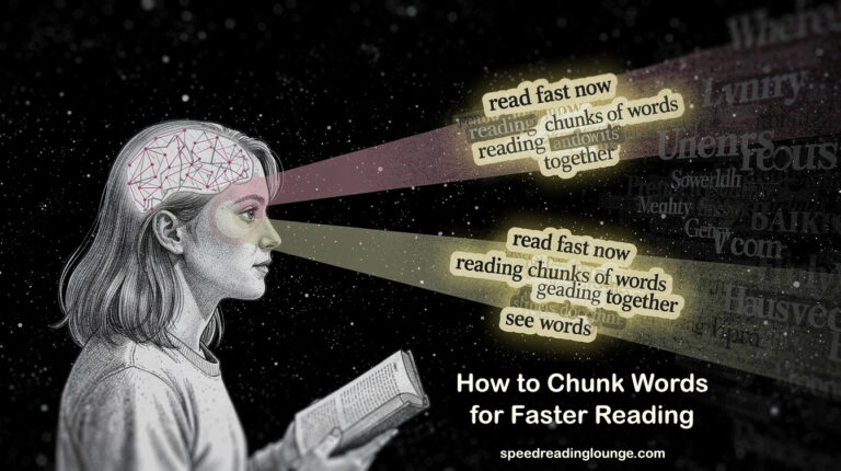 Chunking words visualization showing reader's eye fixation on grouped word clusters