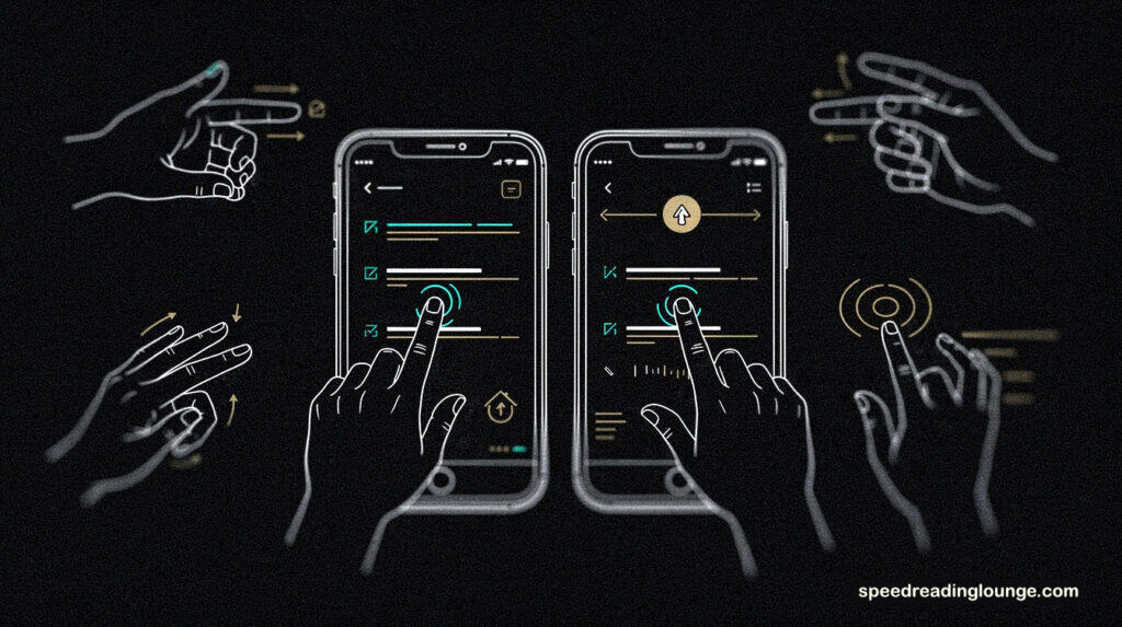 Digital hand pacing techniques smartphone screens finger tap swipe scroll interactive text highlighting