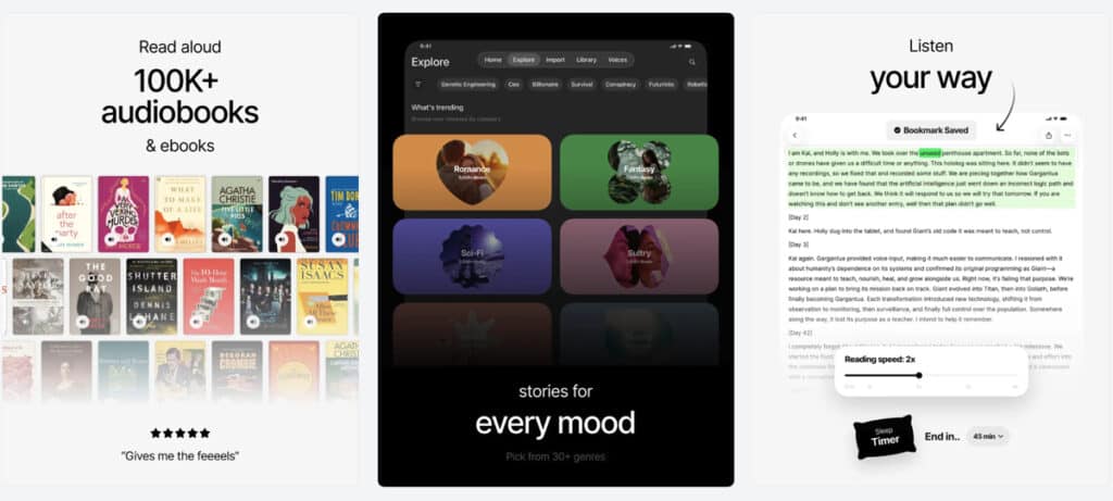 user interface of elevenreader-app-ipad-audiobooks