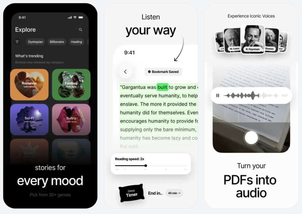 user interface of elevenreader-app-iphone-stories