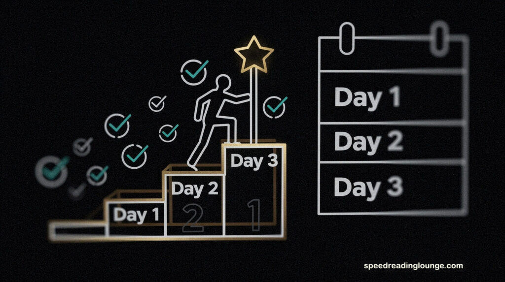 Three day experiment practice assignment staircase progress tracker Day 1 Day 2 Day 3 reading practice