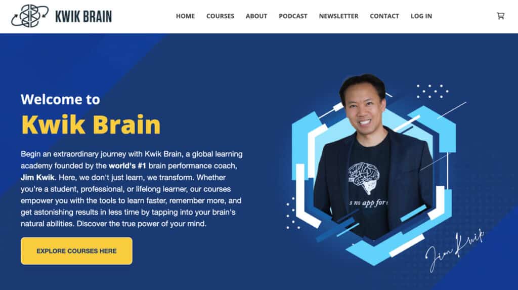 showing user interface screen of kwik-brain-program-with jim kwik on blue background