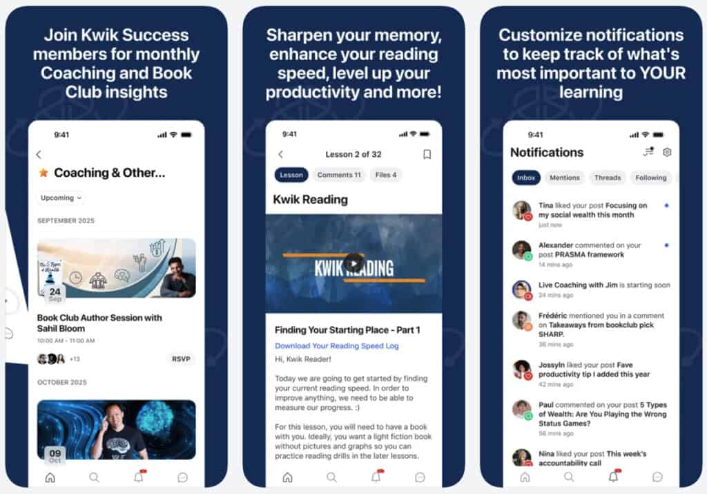 showing user interface screen of kwik-learning-program-iphone-screenshot
