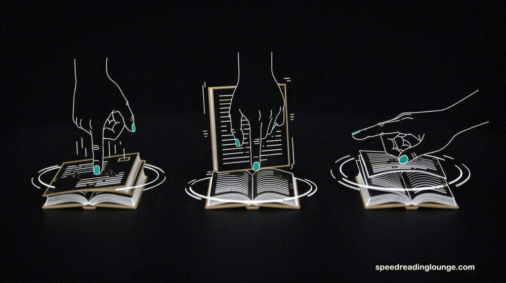 Three manual hand pacing techniques finger pointing downward thumb page sweep horizontal hand motion speed reading methods