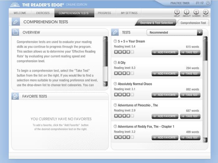 Screenshot Image of Reader's Edge - Tests
