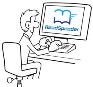 person in front of screen showing readspeeder program
