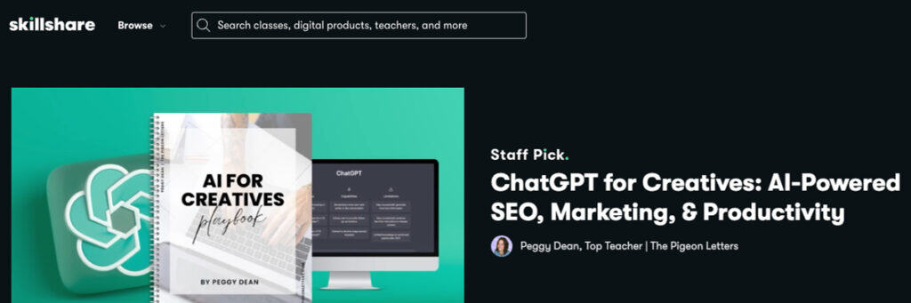 a skillshare class course page image of chatgpt for creatives