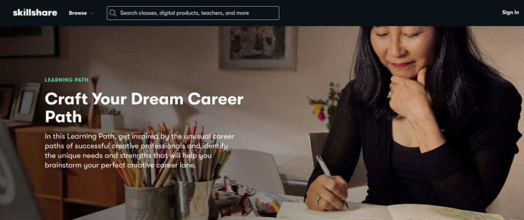 a skillshare class course page image of craft your dream career