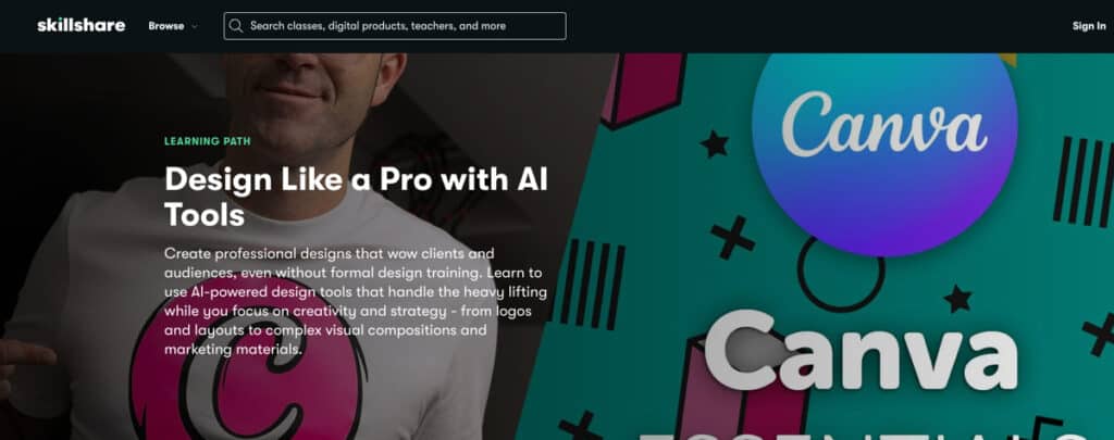 a skillshare class course page image of design like a pro with ai