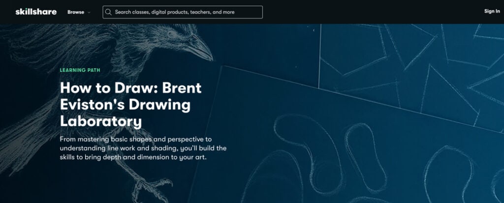 a skillshare class course page image of how to draw laboratory