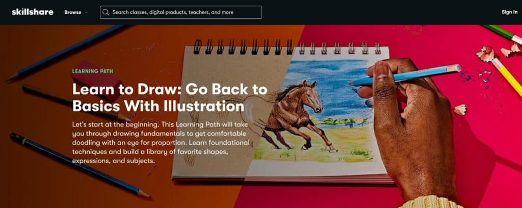 a skillshare class course page image of learn to draw path