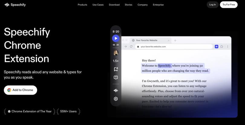 ux interface of speechify-chrome-extension-ux with features and examples