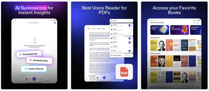 ux interface of speechify-ipad-app-ux-ai-summarizer with features and examples