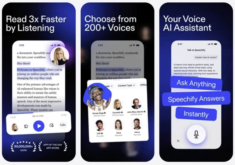 ux interface of speechify-iphone-app-listening-speed with features and examples