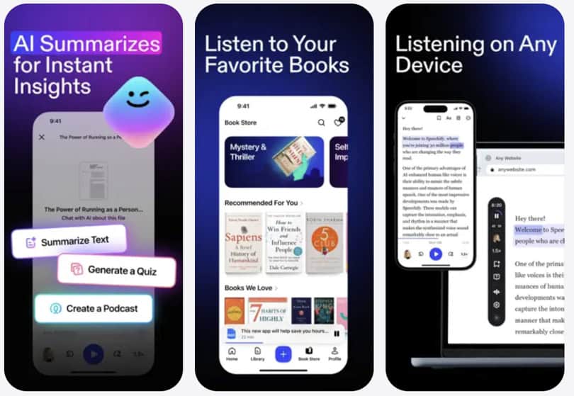 ux interface of speechify-iphone-app-ux-ai-summarizer with features and examples