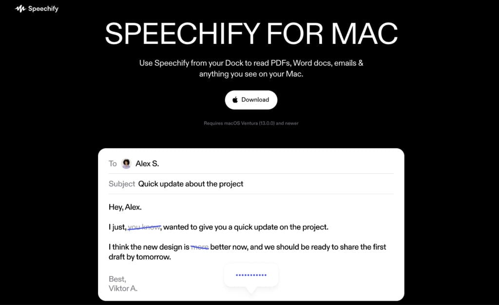 ux interface of speechify-mac-application with features and examples
