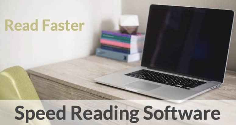 What Is The Best Speed Reading Software? 10 Image of Speed Reading Software - Best Programs - Laptop running software on table with pile of books in background