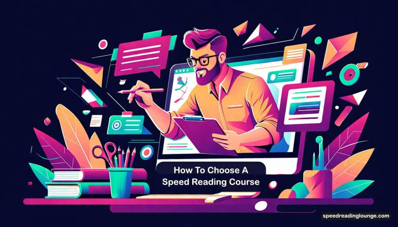 an online screen teacher giving tips for choosing a speed reading course or class