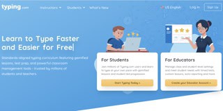 showing typing.com features and versions on blue background