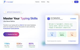 showing typingbolt interface and features on white and light blue background